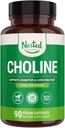 Nested Natural Cholin Bitartrate 500mg - High Potency Cholin Supplements - Understøtter kognitiv ydeevne og leverfunktion - 100% Vegan & Non- GMO Cholin - 90 Vegan Capsules