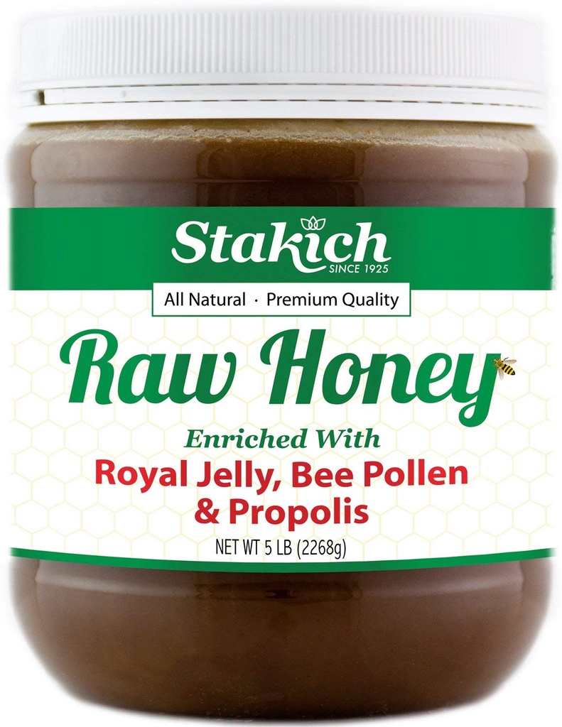 Scakich Royal Jelly, Bee Pollen, Propolis Enricated Raw Honey - Pure, Ubehandlet, Uopvarmet - 5 Pound (80 Ounce)
