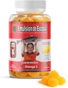 Emulsión de Escocia Omega 3 Gummies for Kids - med Vitaminer A, D3, Folinsyre + Zink, Jern & Calcium - Mango Flavor med ingen Fishy Eftersmag - Immunum & Leverstøtte - 30 Gummies