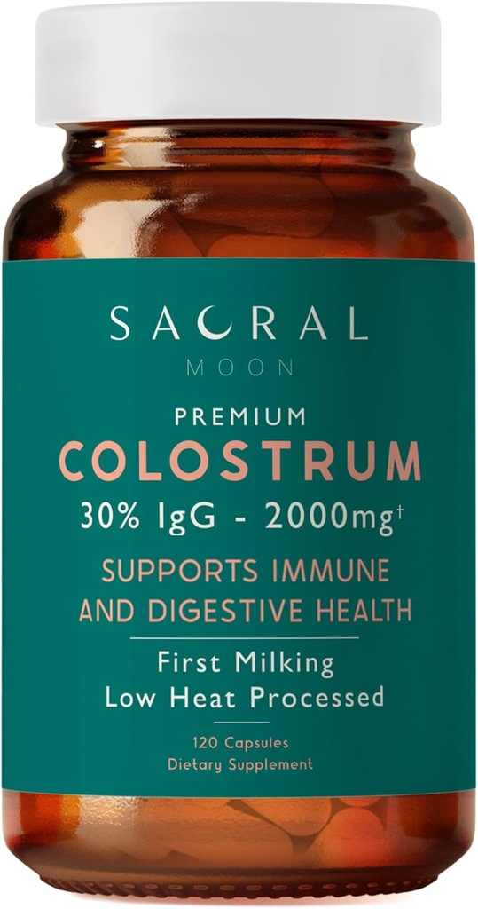 Colostrum, 30% IgG - First Malking - Lavvarme Forarbejdet - 2000mg - Ikke GMO - Immun, Gut, fordøjelsesbesvær, GI Tract Support - Hud, hår, skønhed - Bovine Colostrum kan assistere med Klarhed & velvære
