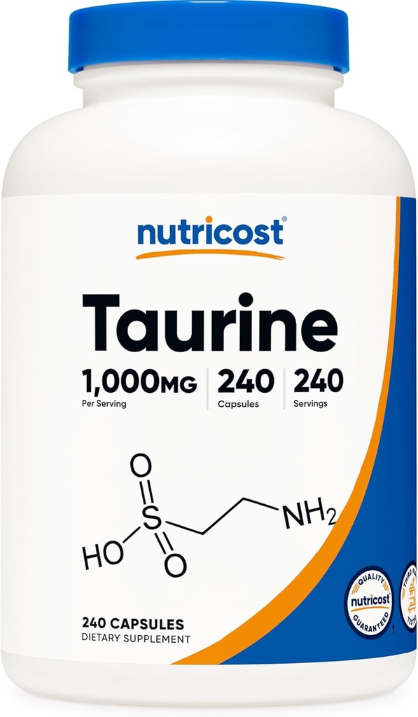 Nutricost Taurine 1000mg Capsules Supplement, 240 Capsules Per Bottle, Non-GMO & Gluten Free