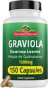 Peruvian Naturals Graviola Soursop Kapsler 150 Greve - Premium Soursop Uddrag fra Hojas de Guanabana - Non- GMO, Vegan, Gluten- Free 1500 mg Høj- potens af urtemedicin supplement