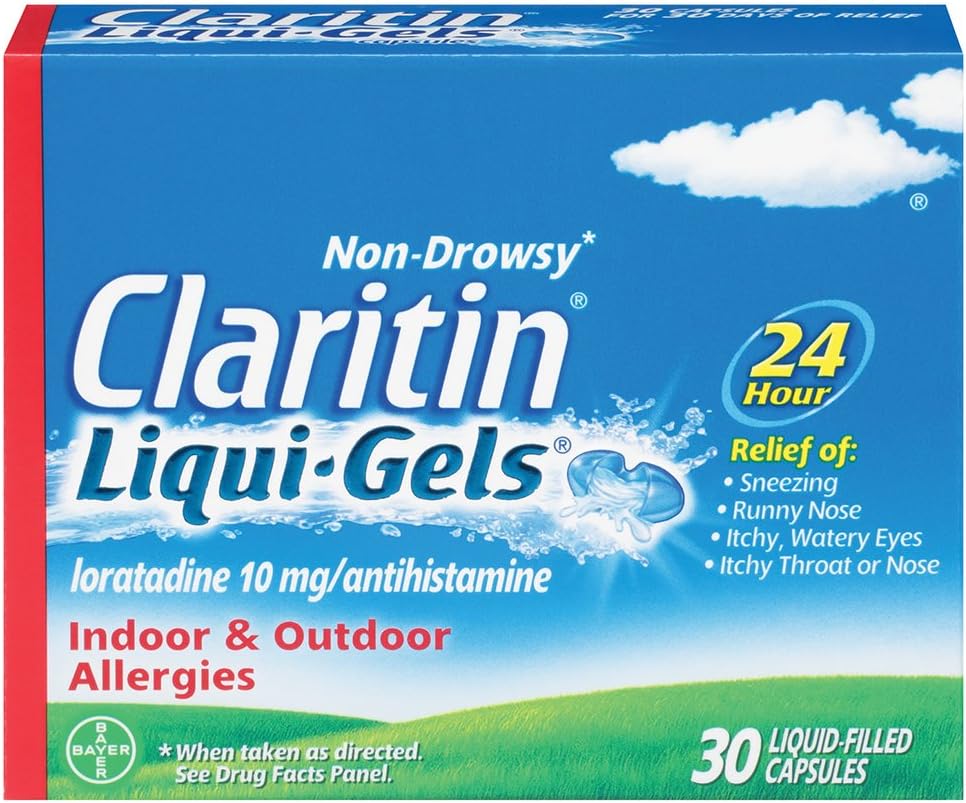 Claritin Liqui- Gels 24 timers Allergi Relief, Non- Drowsy Allergi Medicin, Loratadine Antihistamin Kapsler, 30 Greve