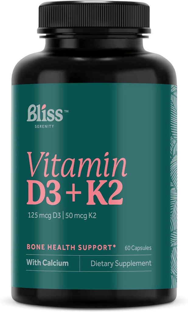 Vitamin D3 K2 - Vitamin D3 5000 IU with Vitamin K2 as MK-7, Calcium, and Phosphorus for Ultimate Absorption - Vitamin D Supplements, 60 Vegcaps, 60 Day Supply