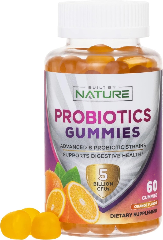 Probiotiske gummier - 5 milliarder CFU 'er til fordøjelse og gut sundhed - Reducerer lejlighedsvis bloating & mindre abdominal ubehag - Probiotiske gummier til kvinder og børn - Natural Orange Flavor - 60 gummies