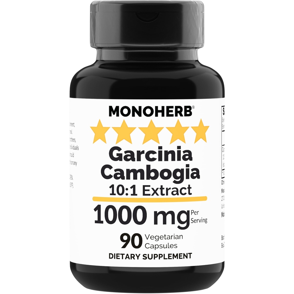MONOHERB Garcinia Cambogia 1000 mg - 90 Veg Capsules - High Potency 10: 1 Extract