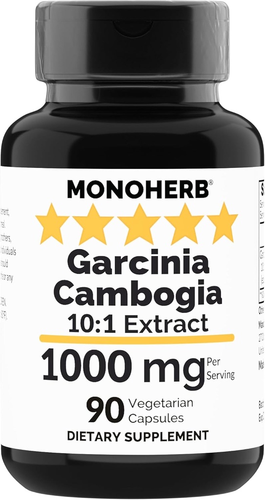 MONOHERB Garcinia Cambogia 1000 mg - 90 Veg Capsules - High Potency 10: 1 Extract