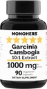 MONOHERB Garcinia Cambogia 1000 mg - 90 Veg Capsules - High Potency 10: 1 Extract