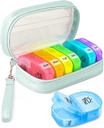 Cute Pill Organizer 2 gange om dagen, PU Leather Pill sag for kvinder, Bærbar Ugentlig Pill Box til Purse med opbevaring taske til at holde vitaminer, Medicin, Fiskeolier, Kosttilskud (Cyan Blue)