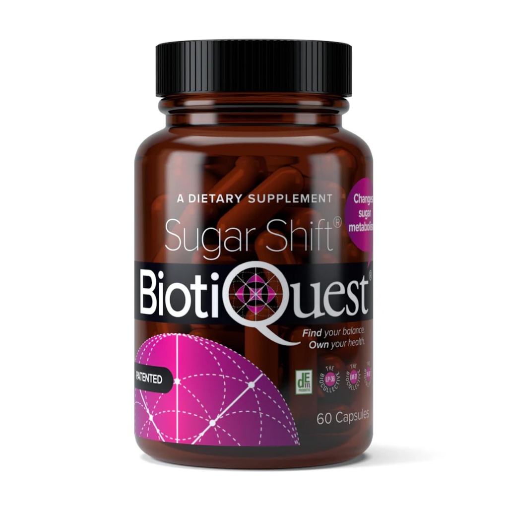 BiotiQuest Sugar Shift Probiotic | Helps Decrease Sugar & Carb Cravings and Supports Digestive Balance | 22 Billion CFU | Non-GMO, Gluten-Free, & Vegan | 60 Servings