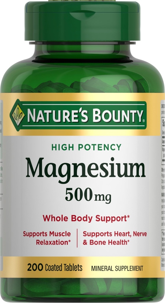 Nature 's Bounty Magnesium 500 mg tabletter, High Potency Magnesium supplement for ben & muskel sundhed, hele kroppen støtte, 200 greve (pakke med 1)