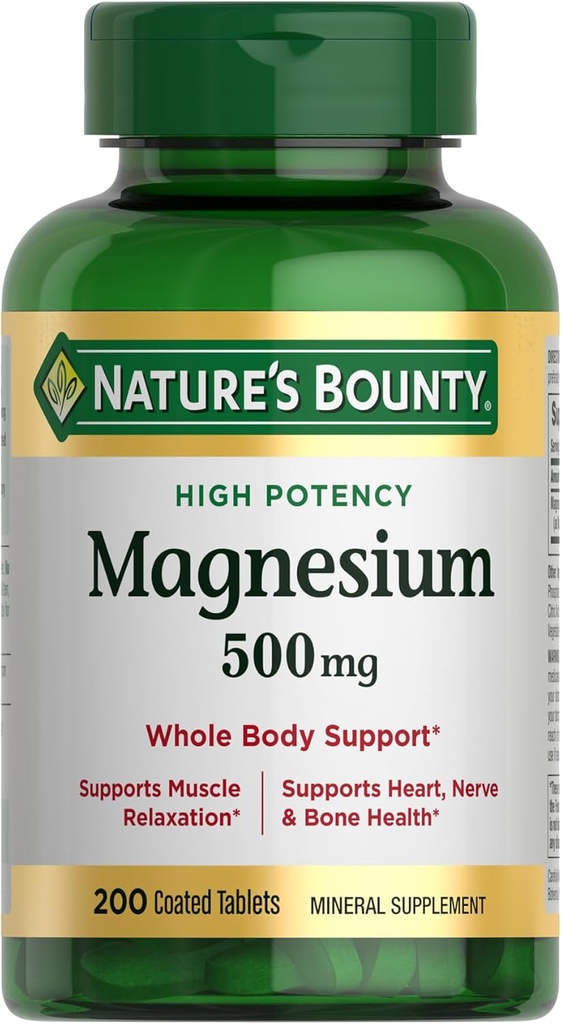 Nature 's Bounty Magnesium 500 mg tabletter, High Potency Magnesium supplement for ben & muskel sundhed, hele kroppen støtte, 200 greve (pakke med 1)