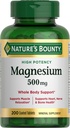 Nature 's Bounty Magnesium 500 mg tabletter, High Potency Magnesium supplement for ben & muskel sundhed, hele kroppen støtte, 200 greve (pakke med 1)