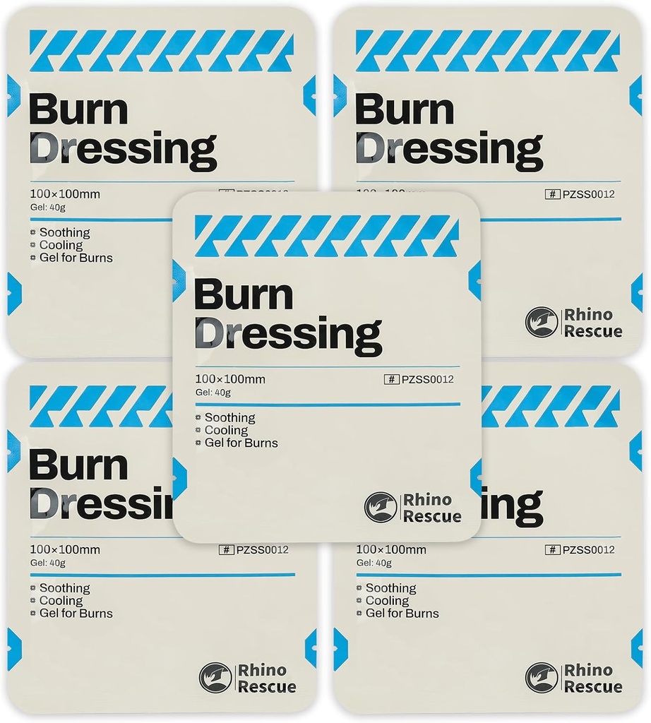Rhino Rescue 5 Pack 4 "X 4" Burn Dressing, Burn Gel Cooling Lindrende Cream Relief Burn førstehjælpsforsyninger (5)