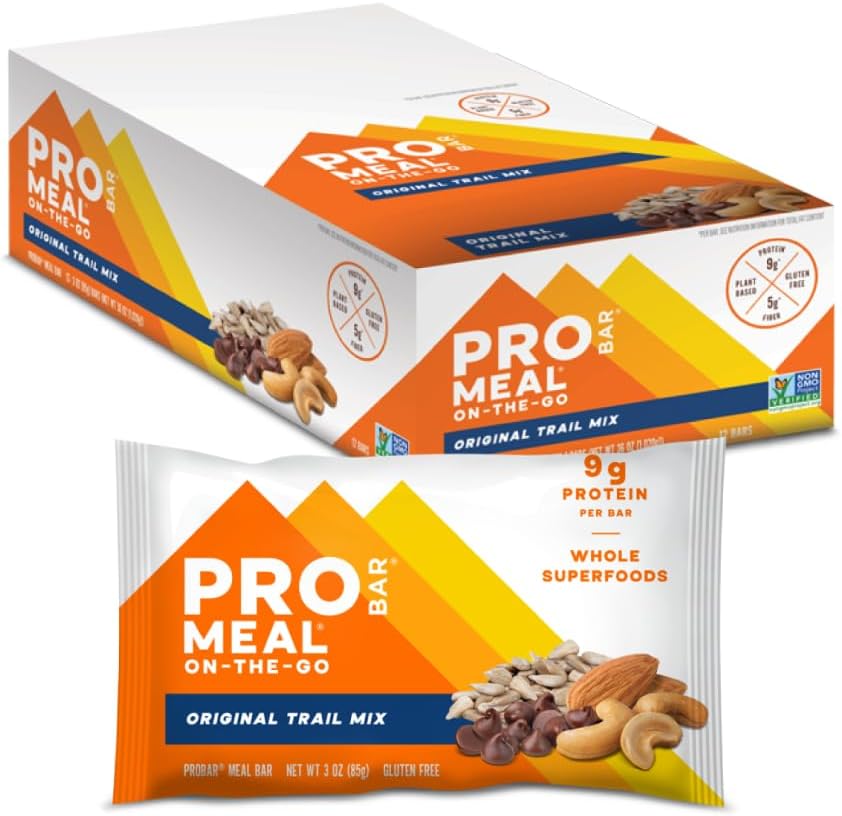 PROBAR - MEAL Bar, Original Trail Mix, Non-GMO, Gluten-Free, Healthy, Plant-Based, Whole-Food Ingredients, Natural Energy (12 Count)