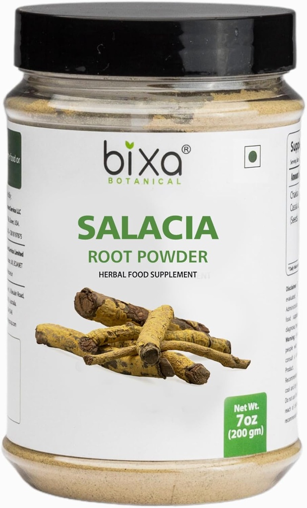 bixa BOTANITIC Salacia Root Powder Б124; Salacia Reticulata Б124; 200 mormer / 7 OZ Б124; Ayurvedic Herbal Supplement Б124; Gluten Free, Non- GMO, Steam Treated, Vegan, 100% Pure.