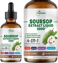 4-in-1 Soursop Bitters Liquid, Soursop Olie med Sea Moss & Black Seed Oil & Ashwagandha, til immun- & fordøjelsesfremmende & Cell Support, Sugar- Free Medical 124; Non- GMO Medic124; Vegan (2 Fl oz) Lidt sød Flavor