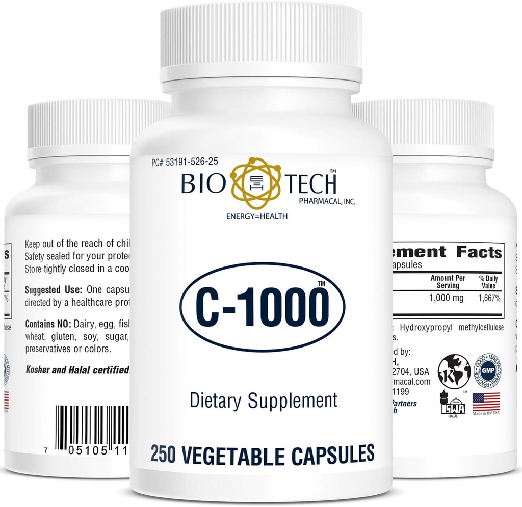 Bio- Tech - C- 1000 250 Veggie kapsler