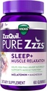 ZzzQuil Pure Zzzs Muskelrelaxation Melatonin Sleep Aid Gummies, Understøtter Muskelfunktion, Hjælper dig falde søvn naturligt, hurtigt, Melatonin + Magnesium, Ingen Next- Day Grogginess, Drug- Free, 60ct