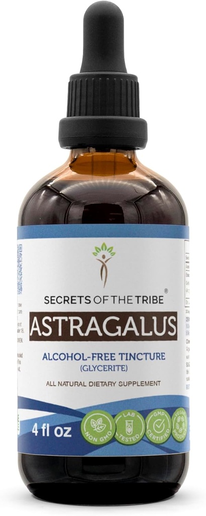 Secrets of the Tribe Astragalus Tincture Alcohol- Free Liquid Extract, Astragalus (Astragalus membranaceus) Tørret rod (4 FL OZ)