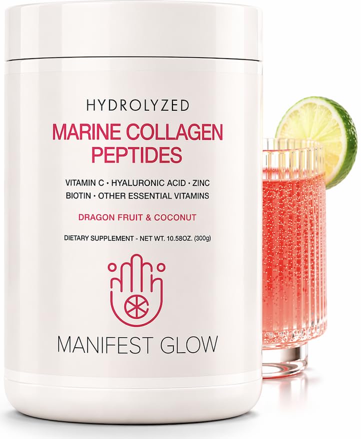 Marine Collagen Peptider - Dragon Fruit, kokos vand, Ananas - Vitamin C Hyaluronsyre Kobber Zink Biotin Niacin D3 B- Complex - Hår hud & negle, 30 Servere