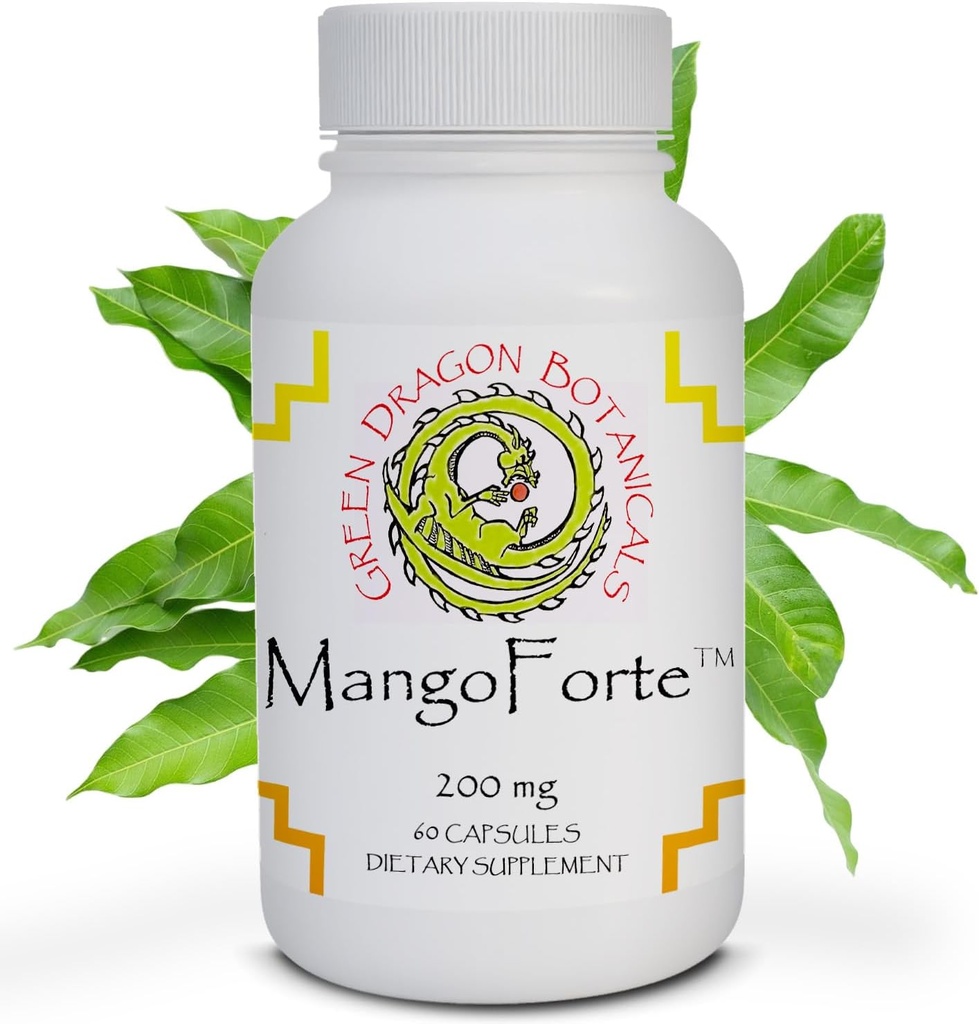 MangoForte ™ Mango Leaf Kosttilskud 200 mg 60 Kapsler Lavet i USA (60% Mangiferin) Natural Mangiferin Extract Kapsler Immunsupport Lavet af Premium Mango Blade