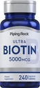 Piping Rock Biotin 5000mcg | 240 Tablets | Beauty Vitamin Supplement | Vegetarian, Non-GMO, Gluten Free