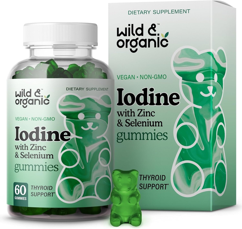 Wild & Organic Jod Gummies 250mcg - immunforsvar Complex w / Kalium Iodide - Selenium Zinkjod supplement til Immunitet & Samlet støtte - 60 Vegan, Pectin- baserede Gummies