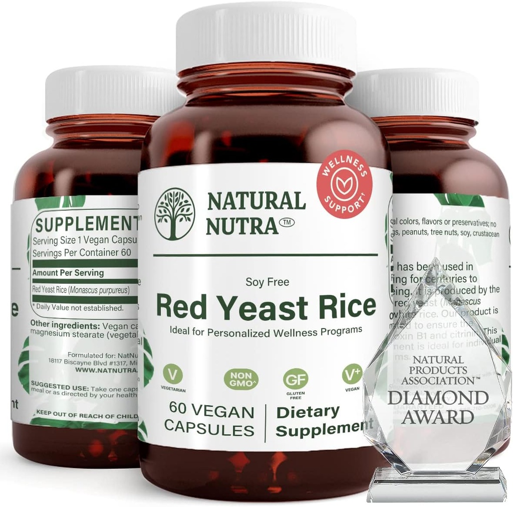 Natural Nutra Red Yeast Rice Extract, Cardiovaskulær Support, Hjælper Enhance Immunitet, Hjælper med at holde Body Fats & Heart Health, Forbedre fordøjelsen, Gluten Gratis Kosttilskud, 600 mg 60 Kapsler (3 Pack)