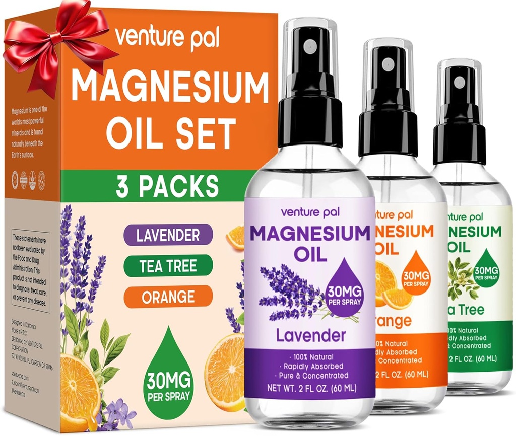 Venture Pal 3- Pack topic Magnesium Oil Spray sæt til Feet - Ideel gave til afslapning, bedre søvn, muskellindring for ben og joints, sundt hår & hud. Hurtig Absorption, non- greasy