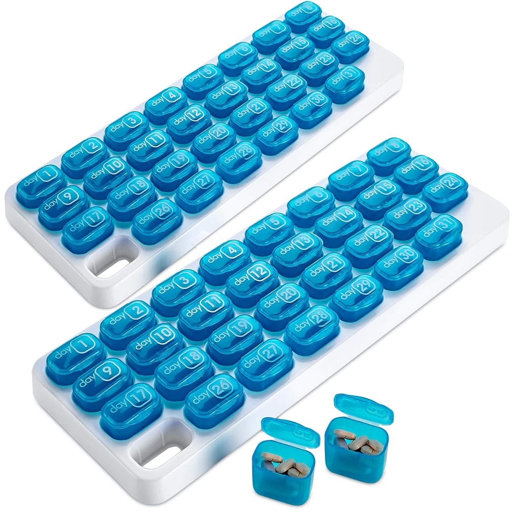 Månedlig Pill Organizer - (Pack of 2) 31 Day Pill Organizer med store Aftagelige Medicin Pods, Bærbar Pill Case Box og Holder for Daglig Medicin og Vitaminer, Great for Travel