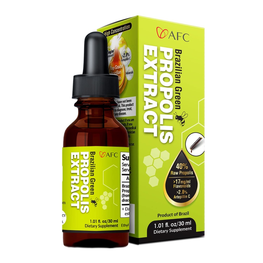 AFC Japan Brasiliansk Green Propolis Extract Budd124; Højeste Artepilin C & Flavonoider til Antioxidant & immunforsvar Pure Concentrated Liquid Extract Bee Propolis Tinktur fra Brasilien (30ml / 1Fl.Oz)