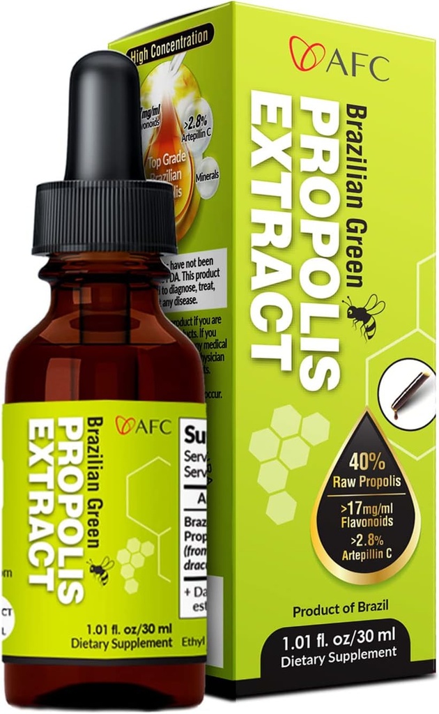 AFC Japan Brasiliansk Green Propolis Extract Budd124; Højeste Artepilin C & Flavonoider til Antioxidant & immunforsvar Pure Concentrated Liquid Extract Bee Propolis Tinktur fra Brasilien (30ml / 1Fl.Oz)