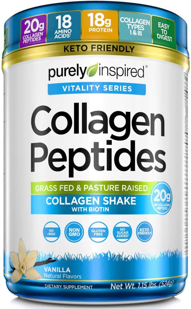 Rene Inspireret Collagen Powder Collagen Peptider Pulver • 124; Collagen Kosttilskud til kvinder og mænd • 124; Collagen Protein Powder med Biotin • 124; Keto Friendly & Non- GMO • 124; Vanilla, 1,15 lbs (23 Servering)