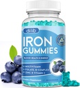Iron Gummies med Multivitamin, Jerntilskud til kvinder og mænd med zink, B-vitamin Complex & C, B12, Folate - Blood Builder & Energy Support til voksne & Børn - Blueberry Flavor, Vegan 60 Gummies