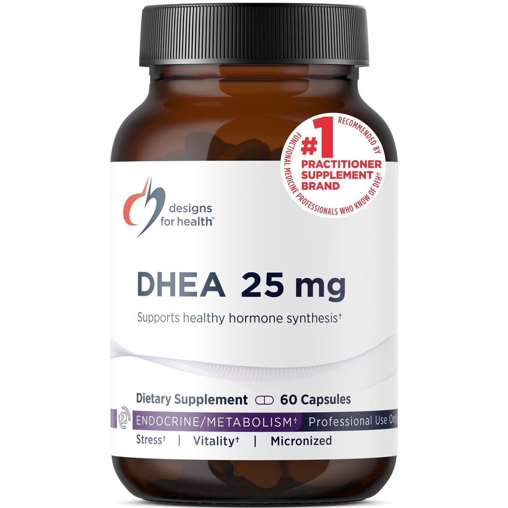 Design for sundhed DHEA 25mg - DHEA supplement til mænd + kvinder - supplement til hjælp støtte sund aldring, muskelintegritet, energi + Hormonal Syntese - Non- GMO (60 kapsler)