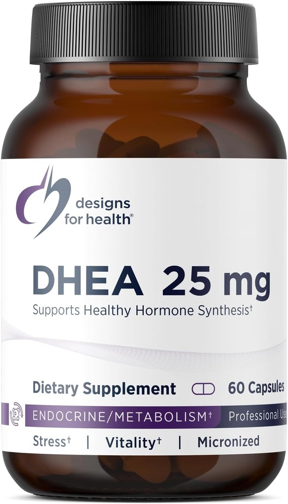 Design for sundhed DHEA 25mg - DHEA supplement til mænd + kvinder - supplement til hjælp støtte sund aldring, muskelintegritet, energi + Hormonal Syntese - Non- GMO (60 kapsler)