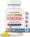 Swiss Activa + Labs Organic 7- in-1 Berberine Supplement: 124; 600mg HCl + Ceylon Cinnamon, gurkemeje, Ingefær, ACV, Goldenseal, BioPerine - 124; Metabolic, Heart & fordøjelsesstøtte: 124; Vegan, Non- GMO 30 Day Supply
