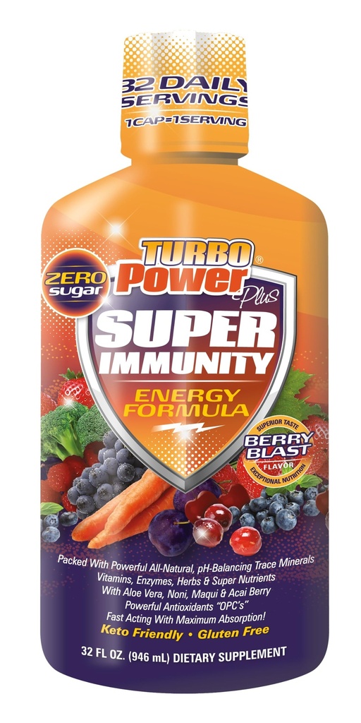Flydende Vitamin Turbo Power Plus: 47 Vitamin, Enzymer, Vitamin D3, Vitamin A, C-vitamin og zink til mænd, kvinder, teenagere og børn
