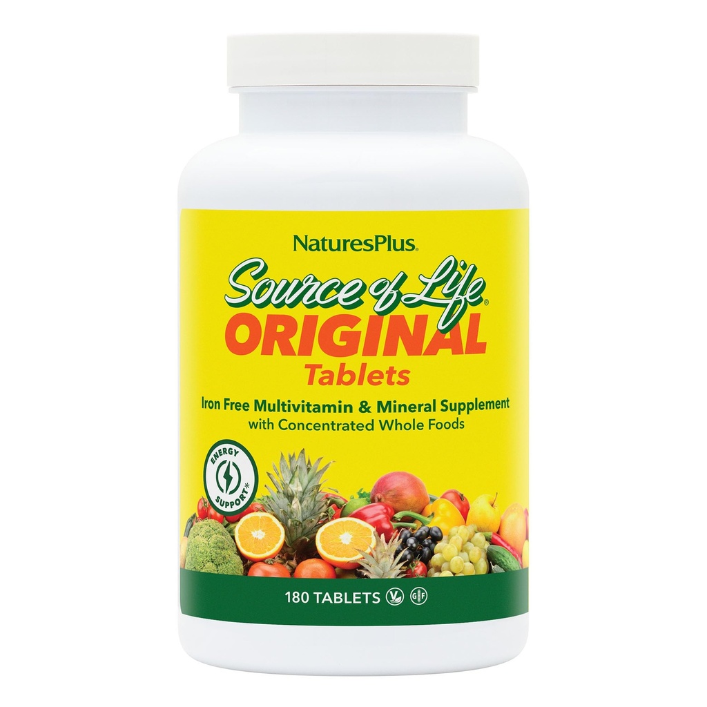 NaturesPlus Kilde til liv Ingen jern - 180 tabletter - Multi- Vitamin & Mineral supplement - Understøtter naturlig energi & Samlet velvære - Gluten Free, Vegetar - 60 Servering