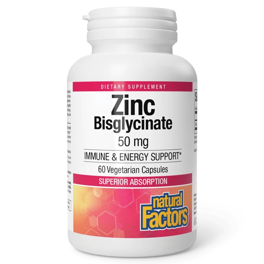 Naturlige faktorer Zink Bisglycinat, 50 mg, 60 vegetariske kapsler