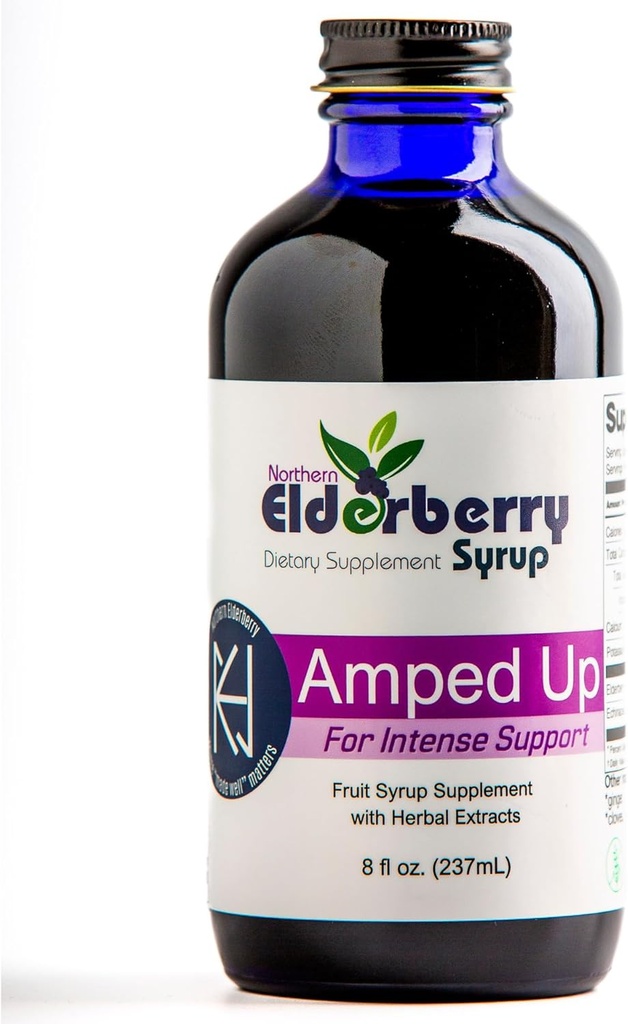 Amped Up Elderberry Syrup, Black Sambucus, Plant- baseret Kosttilskud, 7 Økologiske Urter: Echinacea, Rosehips, Honning, Immunwellness Booster Support, USA Made, Gluten- Free