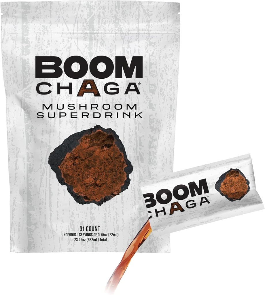 Mushroom Superdrink, Chaga Mushroom Extract Flydende koncentrat med antioxidanter til anti-inflammation og immunitet Boost, Beta- Glucans for Heart Health, Oxalate- Free, 31 Single-Serving Pakninger
