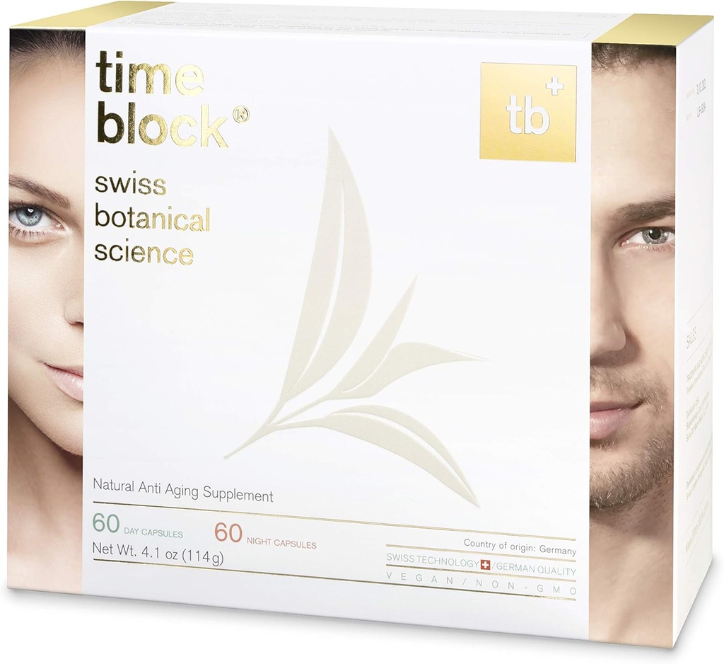 timeblock ® Vital Anti Aging Nutrition af schweizisk botanisk videnskab understøtter DNA og Cell Reparation af Lengements af Telomeres for mænd og kvinder Daily Energy Booster 100% Vegan og non-GMO (60 dage)