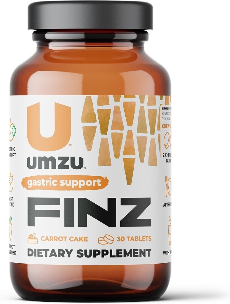 UMZU Finz Natural Gastric Comfort Support 124; Hurtig fungerende Heartburn Relief med 3 naturlige ingredienser Carrot Root, Calcium & Natriumalginat for Balanced pH (Carrot Cake Name 124; 20 tabletter)