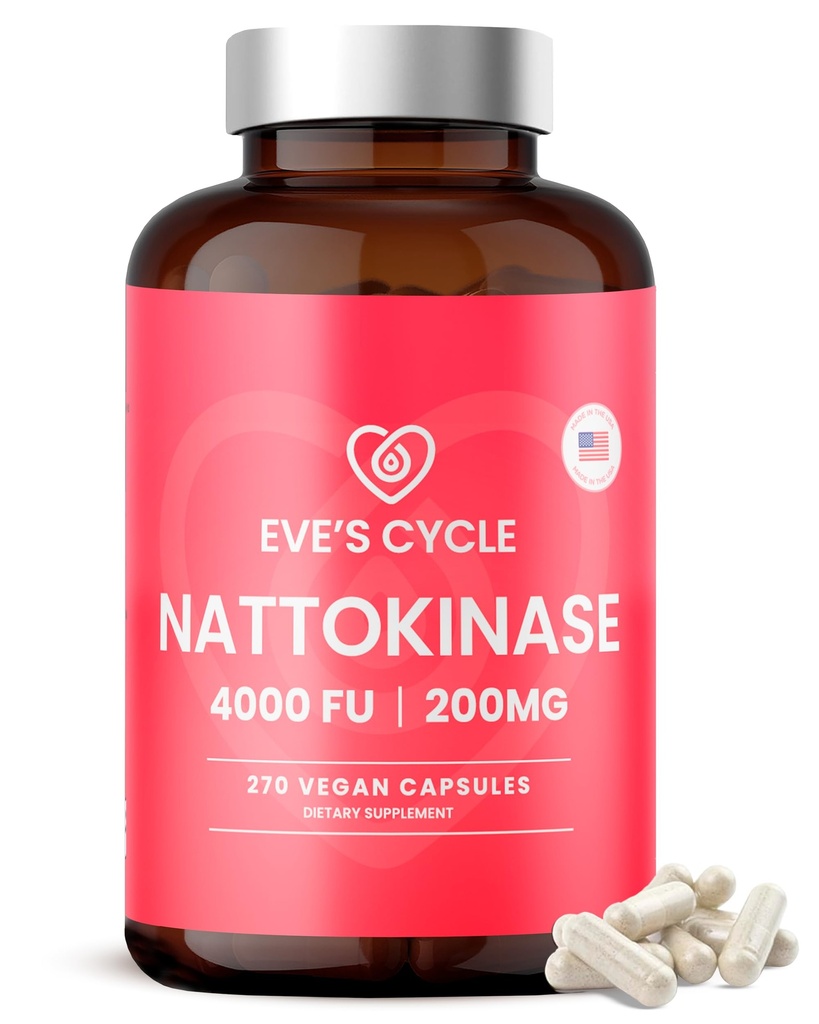 Eve 's Cycle Natokinase Supplement 4000 FU - 270 Vegan Nato Kapsler - Premium Japansk Enzyme, Natural Blood Thinner, Organic, No Stearates, Non- GMO, Made in USA