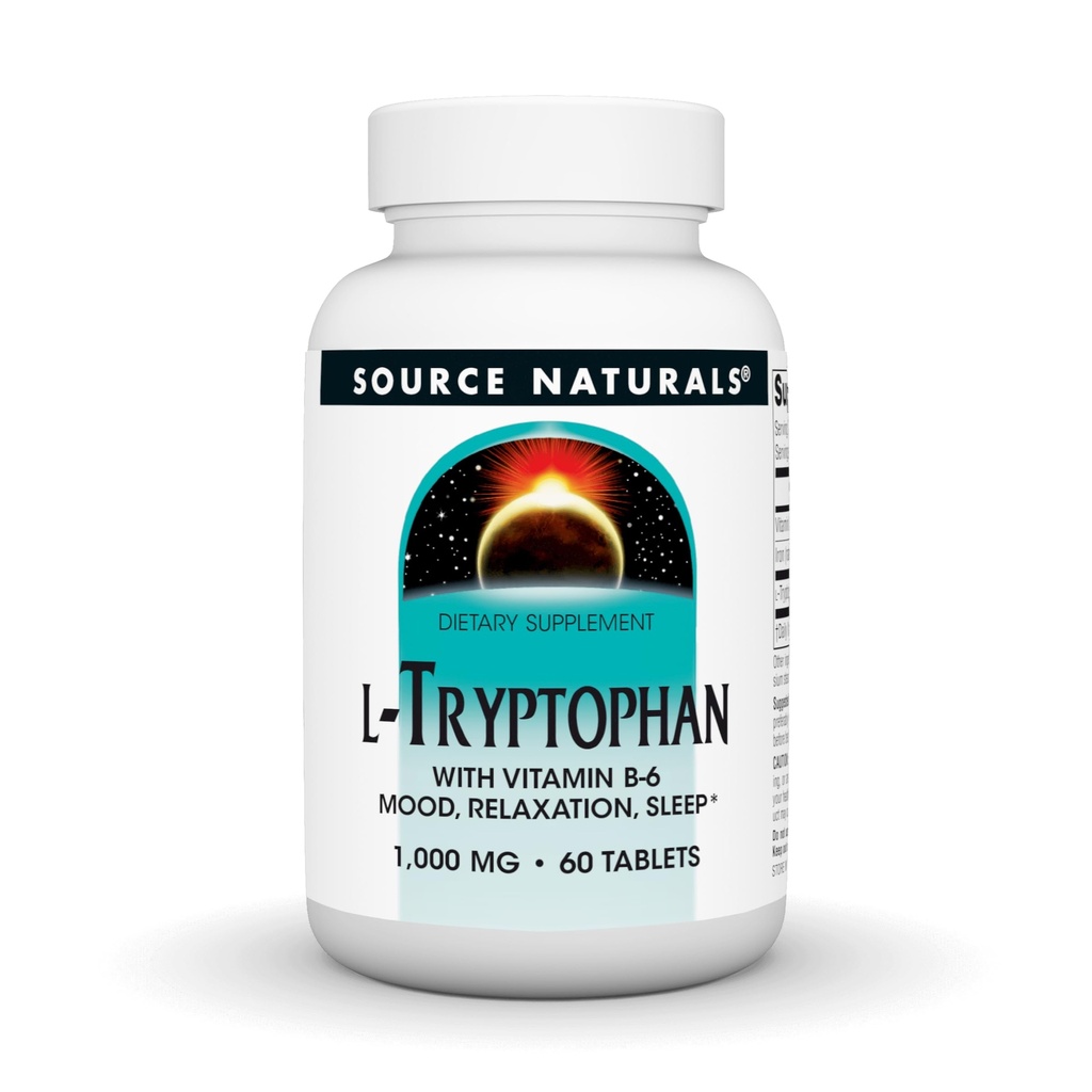 Source Naturals L- Tryptofan med vitamin B- 6 - Support Mood, Afslapning og søvn - 1000 mg - 60 tabletter