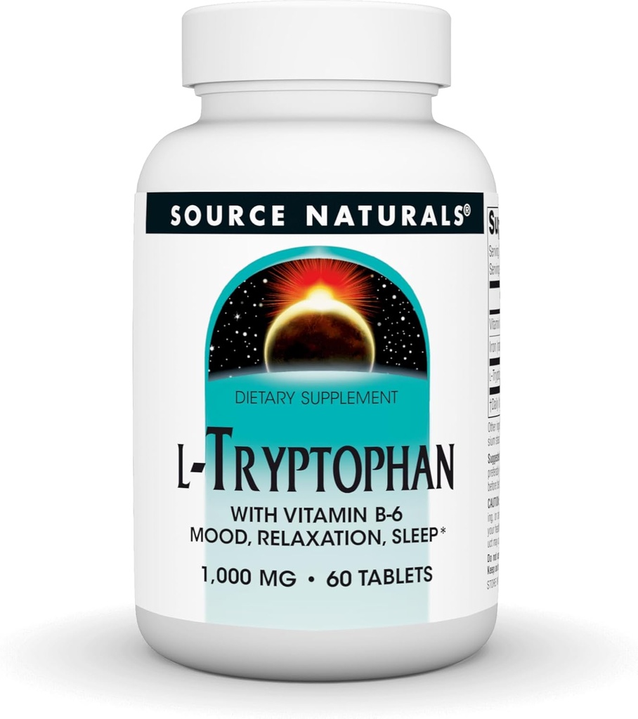 Source Naturals L- Tryptofan med vitamin B- 6 - Support Mood, Afslapning og søvn - 1000 mg - 60 tabletter
