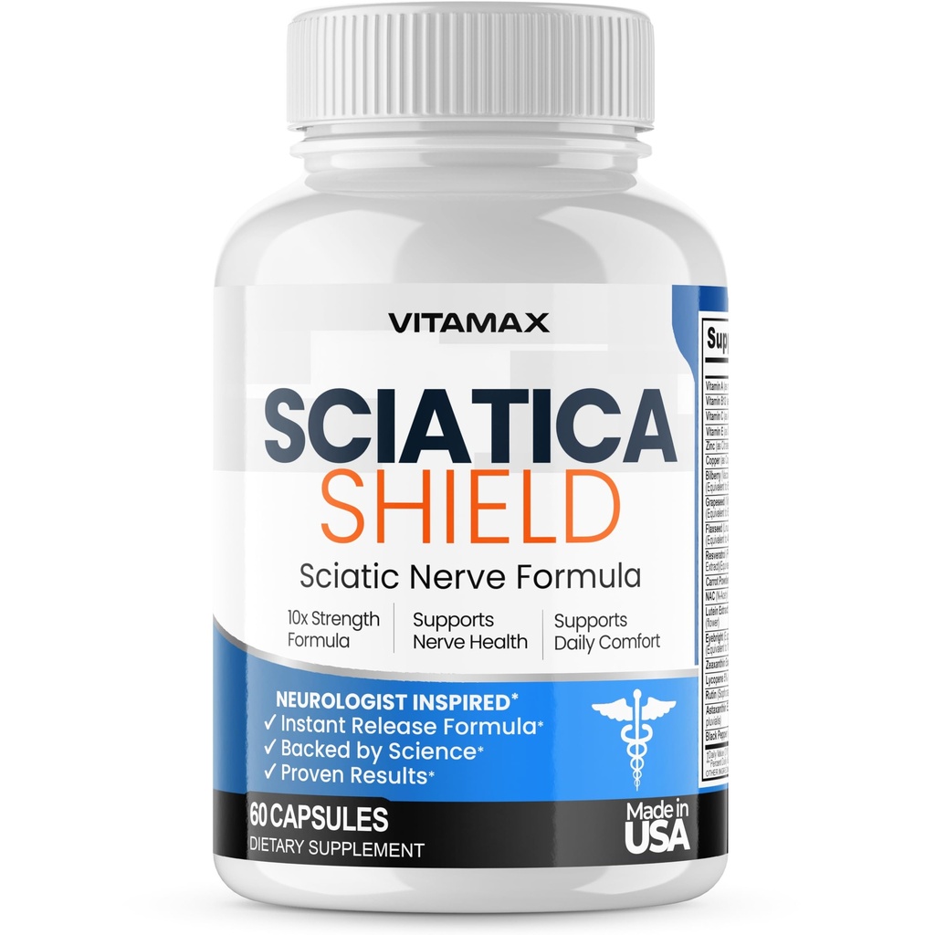 Sciatic Nerve Health Support - 10x Formel Alpha Lipoic Syre Folinsyre, gurkemeje, Glucosamin, MSM, Vitamin B Complex - Made in USA - 60ct