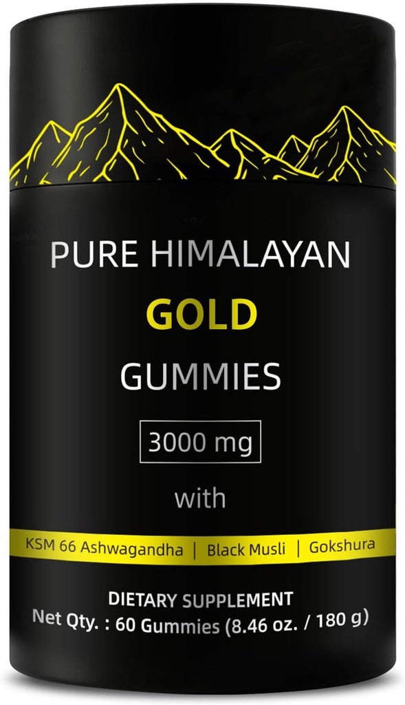 Pure Himalaya Gold Gummies # 124; Rich in Ashwagandha, Gokshura Fulvic Acid 85 Mikronæringsstoffer til mænd, Kvinder # 124; Ingen tilsat sukker # 124; Non- GMO # 124; Natural Organic 60 Gummies Per Box